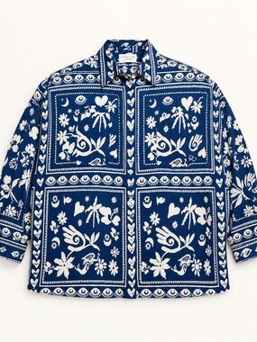 Corey Lynn Calter Navy and White Bandana-Print Button Down Shirt